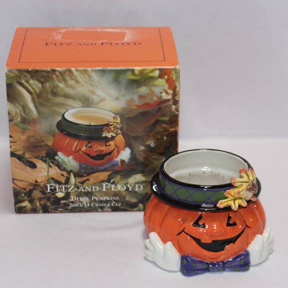 Fitz & Floyd Essentials Derby Hat Pumpkin Candle Cup without Candle - Picture 2 of 14
